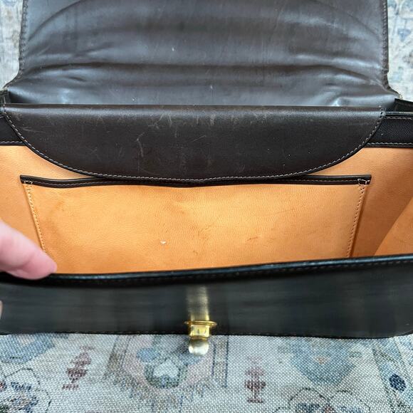 Vintage 50s Del Taglia Italian Leather Top Handle Bag Brown Structured Handbag - Picture 9 of 14